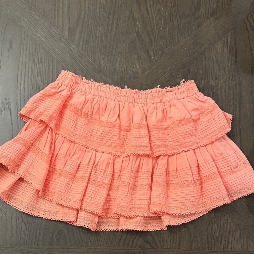 LoveShackFancy Coral Ruffle Mini Skirt